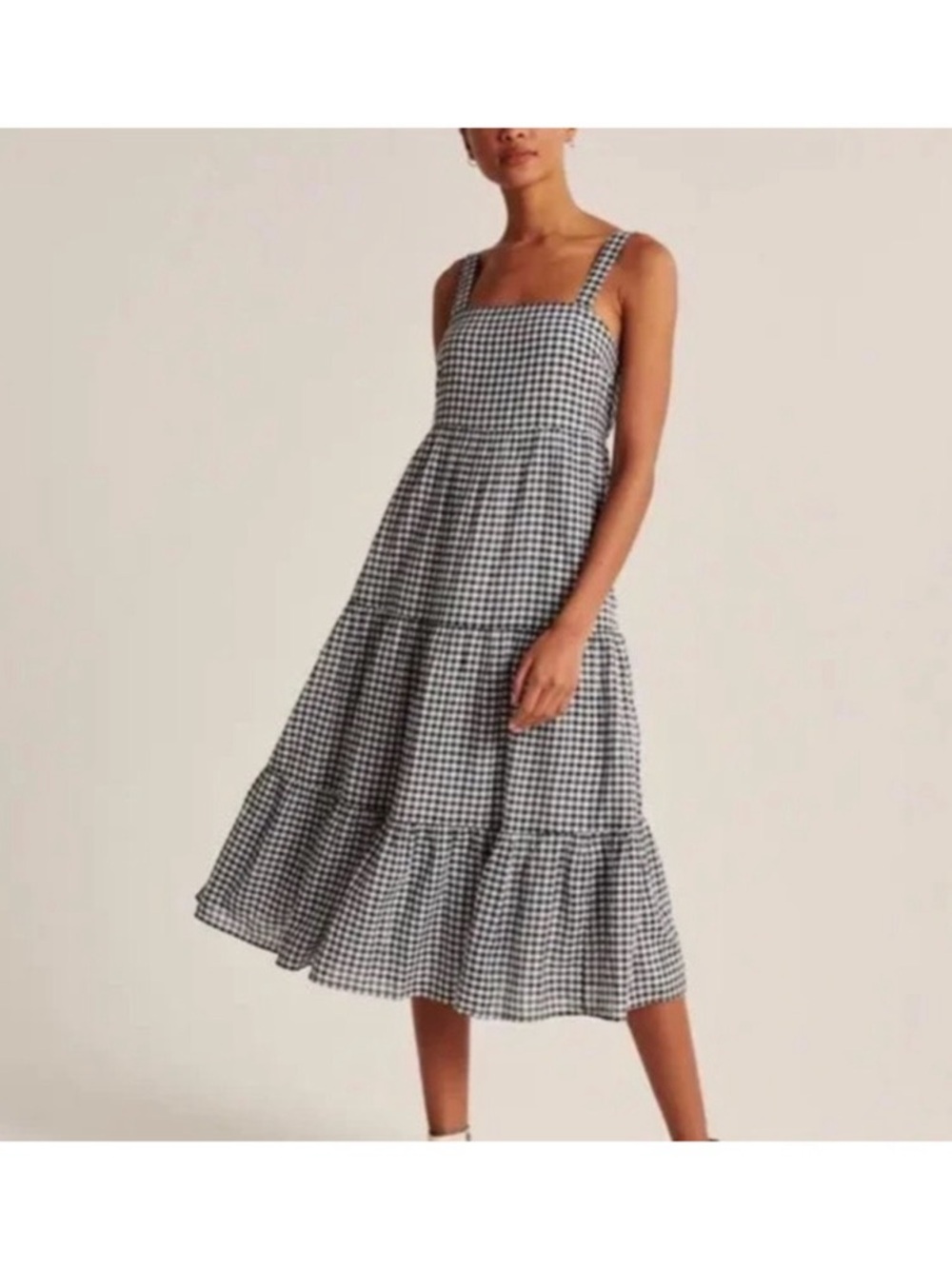 Abercrombie & Fitch Gingham Tiered Midi Dress